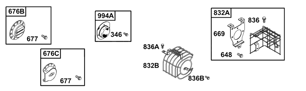 Muffler Guards Diagram and Parts List for 133232-1012-XX  Briggs and Stratton Engine